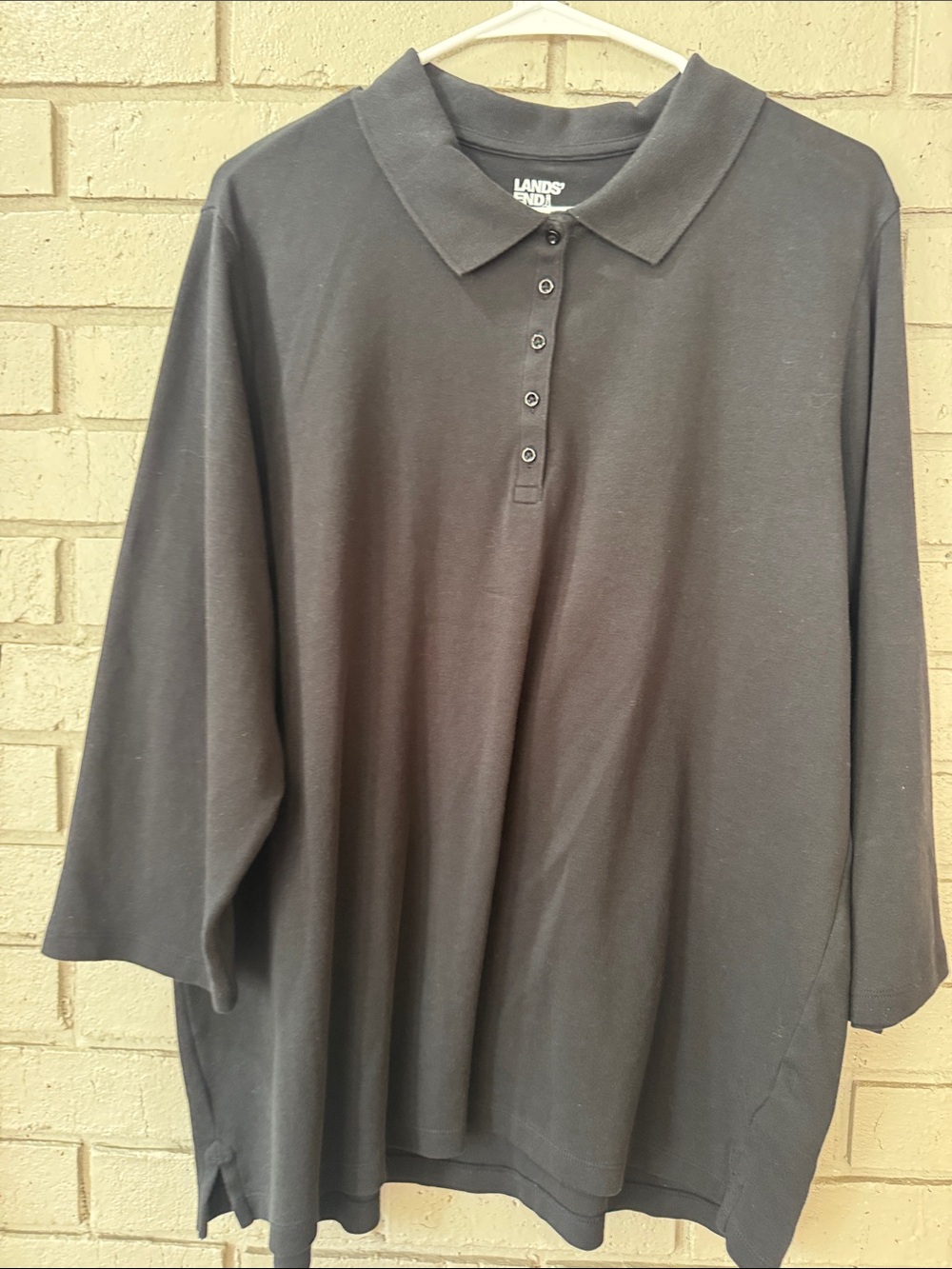 Lands' End Women's Black Polo Button-Front Top